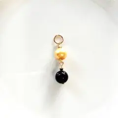 天然石　ペンダントトップ　ブラックオニキス×パール　ハンドメイド