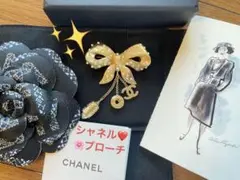 希少品　シャネル　Chanel ココマーク　リボン　パール　ソーイング　ブローチ