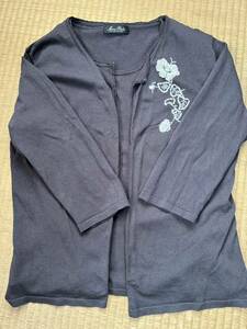 婦人　アンサンブルカットソーニット カーディガン スパンコール刺繍　半袖+七分袖