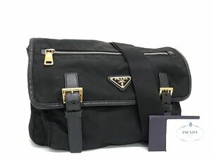 1円 ■美品■ PRADA プラダ BT6671 テスートナイロン クロスボディ ショルダーバッグ メンズ レディース ブラック系 AY1774