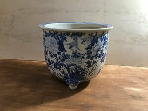 BA250 ■送料込■ 蘭鉢 大サイズ 染付 中国 美術 園芸 インテリア 盆栽 工芸品 骨董品 レトロ アンティーク 13.5kg 高さ:38cm /くYUら