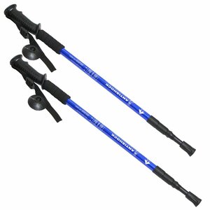 【新品即納】 2本セット トレッキングポール ブルー/青 ウォーキングポール 登山 雪山 杖 トレッキングステッキ 棒 補助 軽量 アルミ製