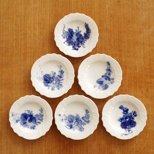 【ビンテージ】 6枚セット ブルーフラワー カーブ 小皿 豆皿 プレート ロイヤルコペンハーゲン バター皿
