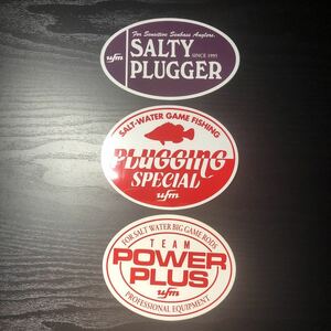 【未使用】UFM UEDA/ウエダ オリジナルステッカー 3種セット(SALTY PLUGGER・PLUGGING SPECIAL・POWER PLUS)約130mm 