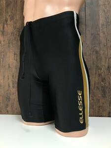 r1_0322y ★定形外 配送★ 極美品 エレッセ 光沢ブラック×光沢ゴールド 着ごこちウルトラストレッチ素材 男子競泳水着 ハーフスパッツ型 L