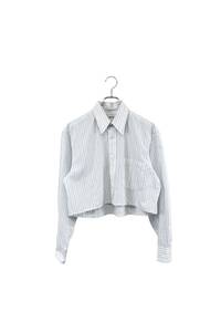 remake stripe short shirt リメイク ショート丈シャツ クロップド丈 ホワイト系 ブルー系 LANVIN レディース ヴィンテージ ネ