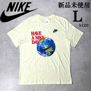 1円〜 新品 Lsize ナイキ 半袖 クルー Tシャツ HAVE A NIKE DAY 人気ロゴ 夏 刺繍 プリント スマイリースウッシュ コットン イエロー 黒