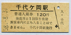 千代ヶ岡駅　120円硬券入場券