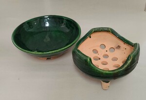 緑釉　穴あき器・鉢セット