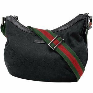 グッチ GUCCI GG柄 ショルダーバッグ シェリーライン 肩掛け 斜め掛け ウェブ GGキャンバス ブラック 181092 レディース 【中古】