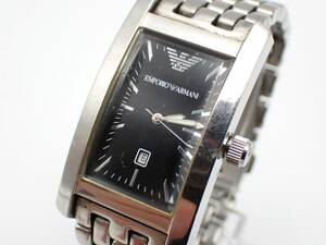 1000円～☆EMPORIO ARMANI アルマーニ QZ メンズ腕時計 AR-0115 レクタンギュラー型 黒文字盤 デイト/N0113-2400-4/23
