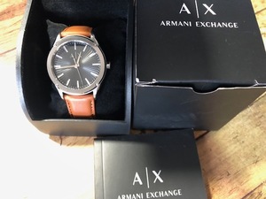 BK0613 美品 付属品付 ARMANI EXCHANGE アルマーニ エクスチェンジ シルバー×ブラック AX2808 純正革ベルト クオーツ メンズ 腕時計