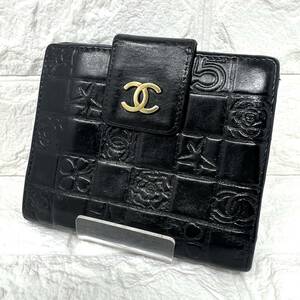 【美品】１円スタート　CHANEL シャネル アイコン Wホック 二つ折り財布 黒 ブラック No.00516