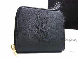 1円 ■新品■未使用■ YVESSAINTLAURENT イヴサンローラン レザー 二つ折り 財布 ウォレット 小銭入れ 札入れ ブラック系 FA4327