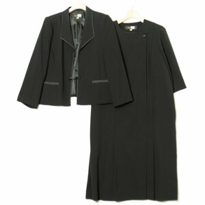 【1円スタート】SOIR BENIR 東京ソワール ブラックフォーマル セットアップ 喪服 長袖ジャケット ミディ丈ワンピース 黒 21 大きいサイズ