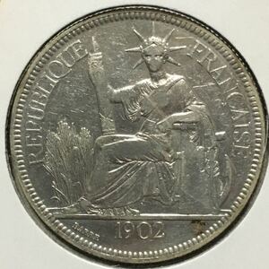 仏領インドシナ　1ピアストル銀貨　1902年　貿易銀　レア　貴重　アンティークコイン/レーヴェコイン