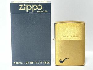 (75) ZIPPO ジッポ ジッポー パイプライター オイルライター SOLID BRASS ケース付き ゴールド系 喫煙グッズ