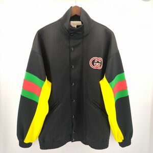 グッチ ジャージ ウェブ ストライプ ライトネオプレン ジャケット メンズ XS ブラック イエロー GUCCI　中古　◆3111/藤枝インター店