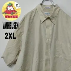 usa古着 VANHEUSEN 半袖シャツ　イエロー　チェック　2XL