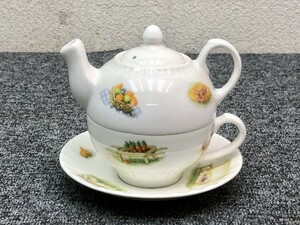 ④ 美品 Aynsley エインズレイ Tea for one キッチンガーデン ティーポット カップ ソーサー 3点 ブランド 食器 雑貨[F01]