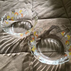 昭和レトロ　レトロポップ　花柄　ガラス　小鉢　2セット　COOK MAMMY NARUMI