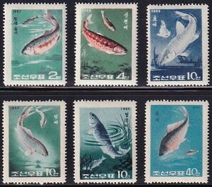 28 北朝鮮【未使用】＜「1965 SC#616-21 淡水魚」 6種完 ＞