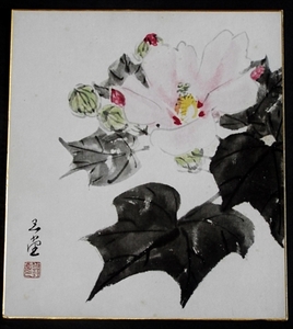 6294☆☆・印刷色紙・川合玉堂・花画・芙蓉・大塚巧芸社製・★