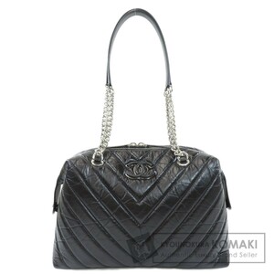 CHANEL シャネル ココマーク シルバーチェーン Vステッチ トートバッグ ラムスキン レディース 中古