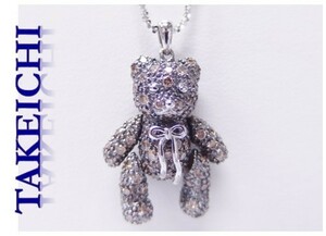 K18WG★ネックレス　可愛いくまさん　熊　クマモチーフ◇ブラウンダイヤ3.50ct●45.5cm　アジャスター付き◆鑑別書付き”mj288/25833