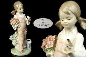 LLADRO リヤドロ フィギュリン『小鳥と話す少女』陶器人形 資産家所有品 【17T10】