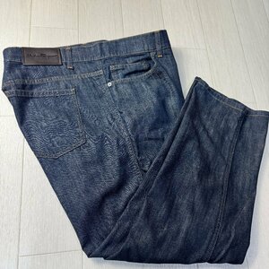 ほぼ未使用/希少56 2XL-3XL相当★フェラガモ/FERRAGAMO レザーワッペン ロゴラベル インディゴデニム パンツ ボトムス 長ズボン メンズ 紺