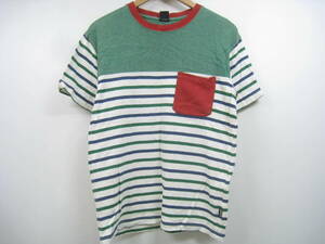 MANASTASH マナスタッシュ ボーダー Tシャツ 半袖 胸ポケット カラフル 白×緑×青 ホワイト グリーン ブルー サイズM