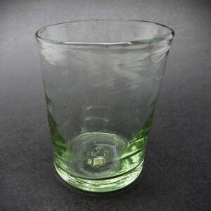 L22 大正ロマン 昭和 型吹きガラス 古コップ 緑 リキュールグラス 