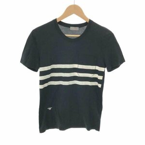 Dior HOMME ディオールオム 06SS BEE刺繍ボーダープリントTシャツ ブラック XS メンズ ITL928FO6Y6K