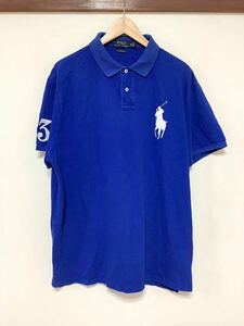 ふ1375 POLO RALPH LAUREN ラルフローレン 半袖ポロシャツ XXL ブルー ビッグロゴ カスタムスリムフィット 3