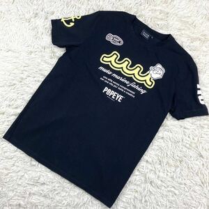 [極美品/完売品]muta MARINE Tシャツ 半袖 ムータ マリン ポパイ POPEYE イカリマーク プリントロゴ コラボ バック 背面 ネイビー 濃紺