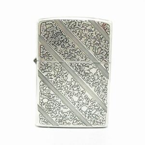 ジッポー ZIPPO 92年製 オイルライター ローラー式 ダイアゴナルストライプ 両面加工 銀張り USA製 総柄 シルバーカラー 喫煙具 ■SM1