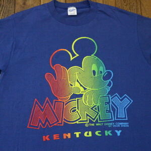 90s USA製 VelvaSheen Sheen Disney ミッキーマウス Tシャツ L 発砲プリント ディズニー Kentucky Mickey キャラクター ヴィンテージ