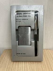 長「15985」 ZIPPO　ジッポ　オイルライター　ライター＆ボールペン　セット　箱有　中古　喫煙具　シルバーカラー　MADE IN USA