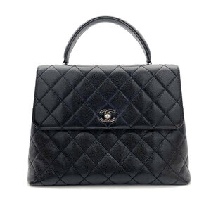 CHANEL シャネル ケリー型ハンドバッグ キャビアスキン ココマーク ターンロック ブラック シルバー金具 6番台