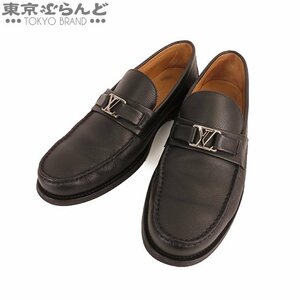 101704203 ルイヴィトン LOUIS VUITTON メジャー ライン ブラック レザー 靴 LV金具 9 ローファー メンズ