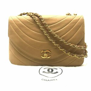 CHANEL シャネル ラムスキン ハーフムーン ターンロック Wチェーン ショルダー バッグ ベージュ k157