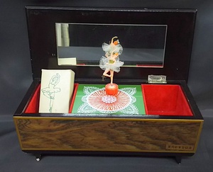 昭和レトロ Sankyo オルゴール バレリーナ 白鳥の湖 music box ビンテージ インテリア 雑貨 木製 日本製 Japan マグネット