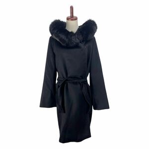 美品　MaxMara マックスマーラ　レディース　ブラック リアルファー　装飾　ロング コート アウター　上着