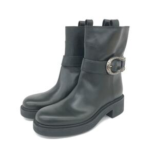 美品◆GUCCI グッチ ショートブーツ 34◆ ブラック レザー スネーク レディース 靴 シューズ ブーティー boots