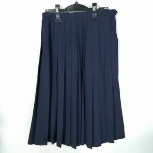 1円 スクールスカート 夏物 w69-丈69 紺 中学 高校 プリーツ 学生服 制服 女子 中古 HK6212