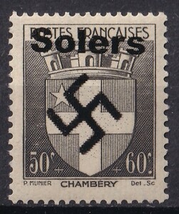 ドイツ第三帝国占領地 1942年フランス普通(Solers)加刷切手 50c + 60c