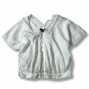 《良品◎》COMME des GARCONS コムデギャルソン★レースデザイン*リネンシャツ*ブラウス*麻*ホワイト*サイズM(LS435)◆S60