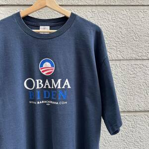 USED USA製 ネイビー 半袖Tシャツ プリントTシャツ ALORE OBAMA BIDEN 大統領 アメリカ製 古着 vintage ヴィンテージ XLサイズ 紺色