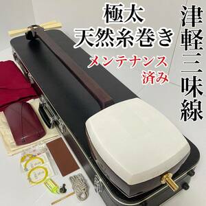 津軽三味線 虎トチ 極太天然糸巻 太棹 紅木 五分大胴 二本溝 メンテナンス済み